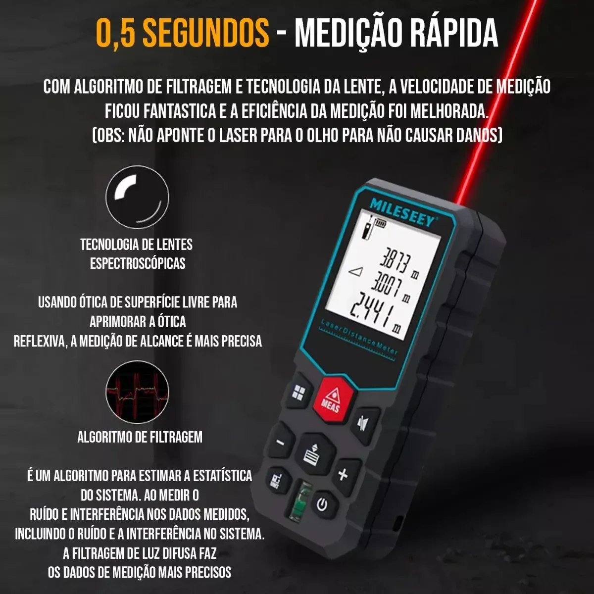 Medição em 0,5 segundo, com lente espectroscópica
