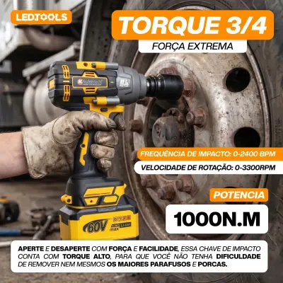 Kit Chave De Impacto A Bateria 60v 3/4 E 1/2 Pol K Nakasaki