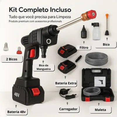 Lavadora de Alta Pressão Sem Fio a Bateria 48V - Kit Completo com Maleta