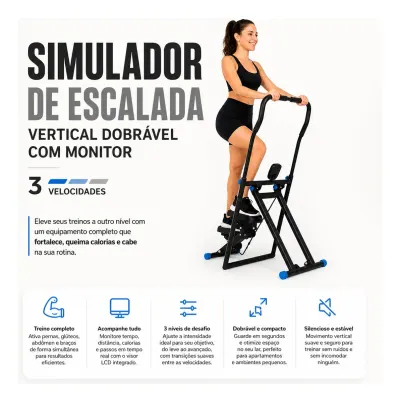 Simulador De Escada Vertical Dobrável Com Monitor 3 Funções