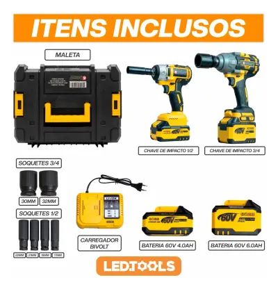Kit Chave De Impacto A Bateria 60v 3/4 E 1/2 Pol K Nakasaki