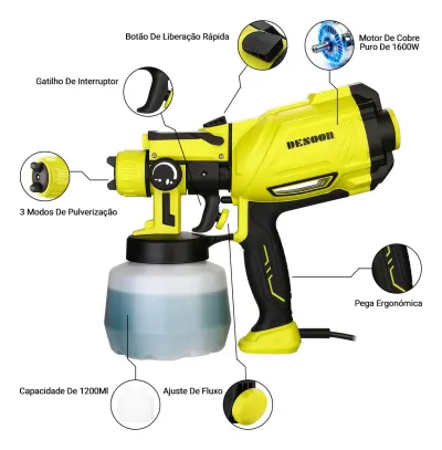 DESOON Pistola de Pintura Elétrica HVLP 800W