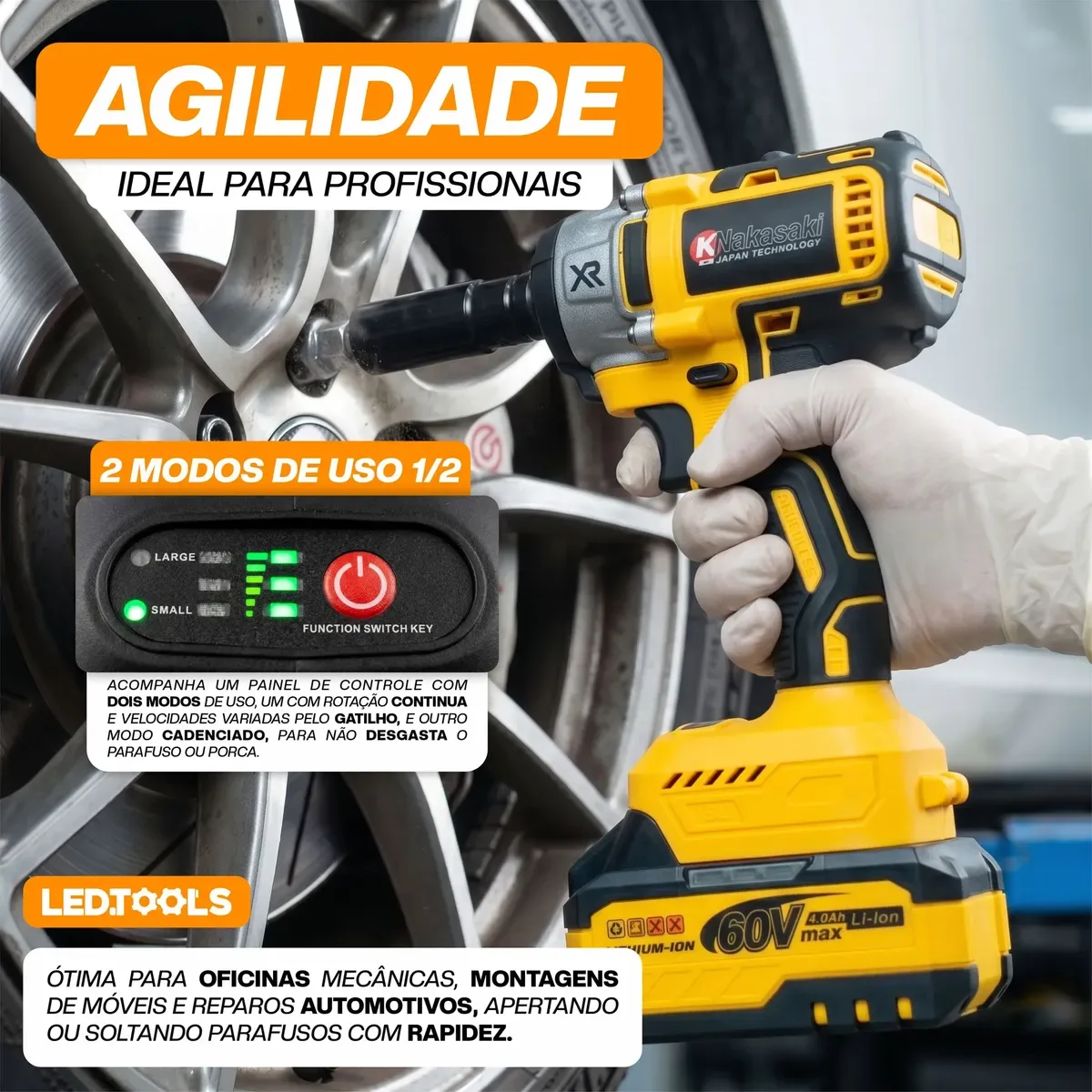 Chave 1/2 em roda de carro, com o painel de dois modos