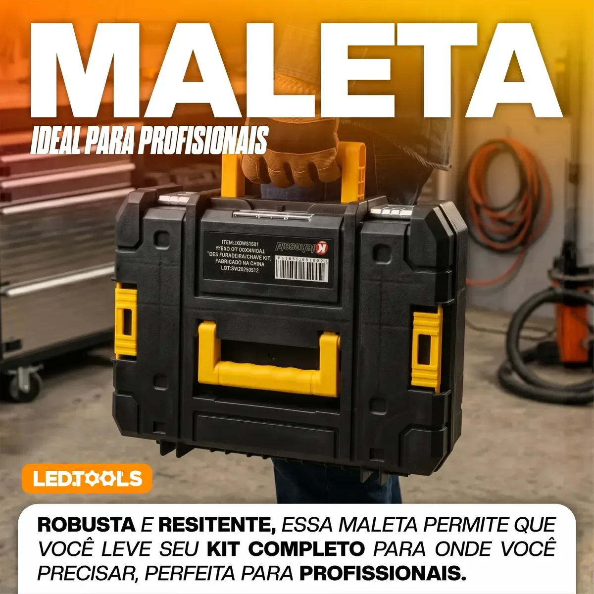 Maleta rígida fechada, para levar o kit completo